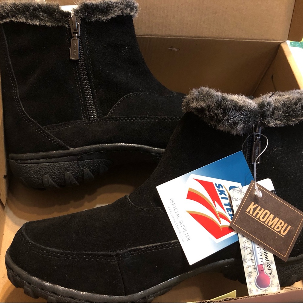 Khombu NEW Black Winter Boots with Fur Trim - Picture 16 of 16